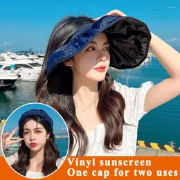قبعات قبعات فارغة أعلى القبعات UV حماية مزدوجة استخدام الشعر قبعة شمس الشعر للنساء في الهواء الطلق شاطئ ناعم قابلة للطي على نطاق واسع أغطية دلو