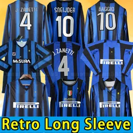 Camisa de futebol retrô de manga comprida Inter FIGO SNEIJDER MILITO S IBRAHIMOUIC Camisa de futebol vintage RONALDO 09 10 11 98 99 2009 2010 2011 1998