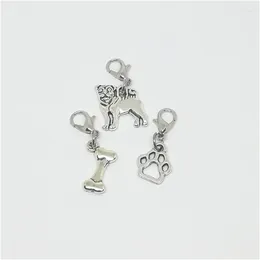 Charms 3 Pcs In Set Antique Silver Color Cute Pug And Dog Bone Clip Animal Jewelry Charm Bracelet On Pendant