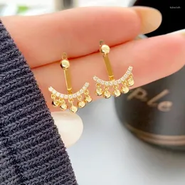 매달린 귀걸이 CXSJEREMY SOLD 18K 옐로우 골드 리얼 다이아몬드 스마일 드롭 여성 결혼식 클래식 선물 AU750 Tassel Fine Jewelry