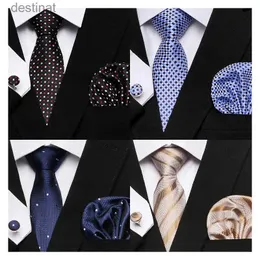 Neck Ties Fashion Brand Festive Present Tie Pocket Squares Cufflink Set Necktie For Men Shirt Accessories Gold PlaidL231017