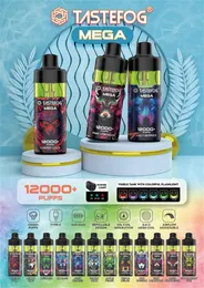 Gorąca sprzedaż Tastefog Mega 12k Puffs z napędem i ładownym Vape 12000 Puff E-Carette Pod 2% 15 ml 650 mAh 12 Smaków z LED Lassglow Air Control Airflow Control