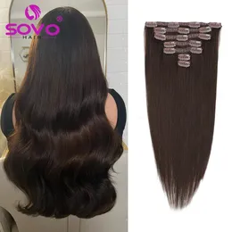 Lace 100200Grams Clip In Hair 100% Human Hair Dark Brown ClipOn HairPiece Full Head 1428 Inch For Salon Supply 231016