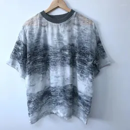 Men's T Shirts 2023 Summer Printed See-through Chiffon Short Sleeve Tops High Quality Original Designer Loose T-shirt 21F1884