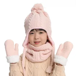 Sciarpe Avvolge 3 pz/set Inverno Bambino Bambini Cappello Guanti Sciarpa di Pelliccia Bambino Ragazza Ragazzo Panno Set Neve Vestito Beanie Sciarpe Abiti per bambini Scialli per neonati 231017