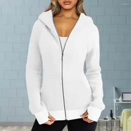 Women's Hoodies Women Hooded Sweatshirt Solid Color Hood Top Stylish Autumn Winter Sport Stand Collar Long Sleeve Coat