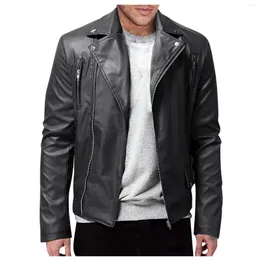 Männer Jacken Schlank Schwarz Kette Dekoration Motorrad Bomber Leder Jacke Männer Herbst Umlegekragen Fit Männliche Mäntel