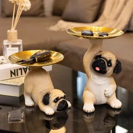 Arts and Crafts Pug Decorative Dog Storage Tray Home Table Decoration Dog Figurine Entrance Cabinet Ornaments Living Room Animal Statue Decor 231017