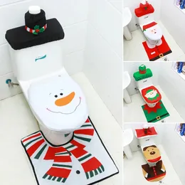 Toilet Seat Covers 3 Piece Set Toilet Seat Cover Snow Men Santa Claus Door Floor Mat Winter Warm Bathroom Christmas Decorations Toilet Pad Cushion 231013