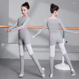 Sahne Giyim Moda Kız Balesi Jimnastik Tek Tekerleği Kapalı Omuz Uzun Kollu Dans Kazak Top Şortları Diz Padleri Çocuk Giyim Sargısı
