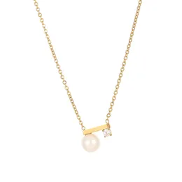 Pearl Necklace Light Luxury Single Bead Jewelry Small Sweet Balance Wood Collar Chain för kvinnor