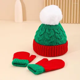 Kapelusze 2PC/SET BARDY HAT Rękawiczki Zestaw pompom dzianina dla dzieci Zima ciepła Świętego Mikołaj