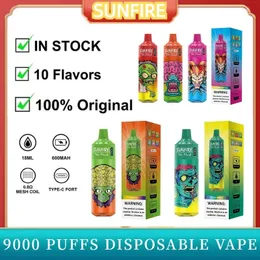 Disposable Vape Pen Sunfire puff 7000 8000 9000 10000 12000 Rechargeable 600mAh Battery 18ml Eliquid 0mg 20mg 30mg 50mg Tornado Vape Pen Sour Apple Peach Berry Flavor