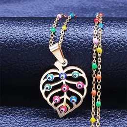 Pendant Necklaces Bohemia Stainless Steel Colorful Turkey Eyes Leaf Charm Women Gold Color Jewlery Collier Inoxydable N5217S04