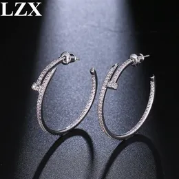 LZX Neue Modische Große Runde Schleife Ohrring Weiß Gold Farbe Luxus Zirkonia Gepflastert Hoop Ohrringe Für Frauen Mode Jewelry1926
