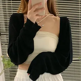 Malhas femininas Tees de malha Cardigans Mulheres Protetor solar doce Sweet Summer Summer Moda Longa Solid Solid Logo All-Match Sexy Ulzzang Casual 231016