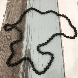Choker 8MM Black Lava Stone Necklaces For Unisex 30" 32" 36"40"42" 60"72" Length Long Knotted Neckalces Prayer Necklace
