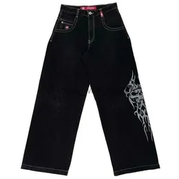 Herr Jnco streetwear retro skalle mönster broderade lösa jeans mode män kvinnor haruku hip hop gotiska breda byxor byxor t231017 ab5n