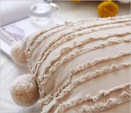 غطاء وسادة الأزهار البيضاء البسيطة غطاء وسادة بومبوم رمادي سادة زخرفية تغطية ديكور المنزل رمي وسادة 45 × 45 سم