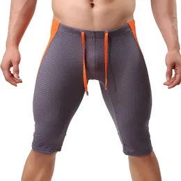 Shorts masculinos mens malha respirável elástico apertado nylon homens cueca magro treino calças curtas dentro bolsa273x