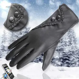 Fingerless Gloves Women Driving Matte Soft Gloves Winter Warmth Plus Velvet Thin Touch Screen Female Color Leather Gloves High-end DropshippingL231017