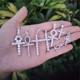 Mens 'Fashion Silver Hip Hop Jewelry VVS Moissanite Diamond Iced Out Egyptian Ankh Pendants Halsband Cross Pendant Necklace