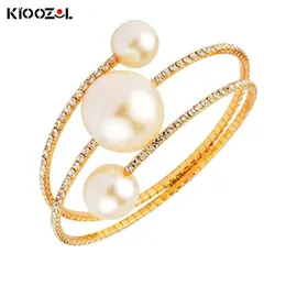 Bangle KIOOZOL Unusual Design Three Layers Large Pearl Bracelet Micro Inlaid CZ Bangles For Women Jewelry Accessories 2021 179 KO4314K