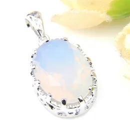 LuckyShine New White Oval Rainbow Moonstone Silver Plated Women's Pendants For Neckor Jewelry274m