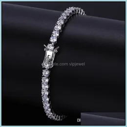 Tennisarmband smycken Hip Hop Luxury Bling 4mm Zircon Trendy Fashion Men Women Rhodium 18K Gold Plated Drop Delivery AV9E0236A