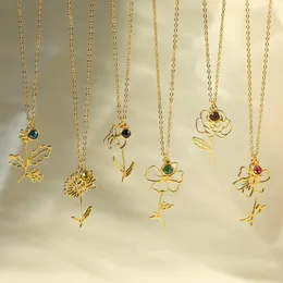 Naszyjniki wiszące stali nierdzewne Dwanaście miesięcy Flower Gold Splated Kolorowy naszyjnik Birthstone Classic Fashion Women Jewelry Gift