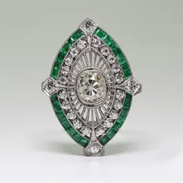 Art Deco 925 Sterling Silver Emerald White الياقوت الأزهار الحزب الحلقة الحجم الذكرى السنوية يومنا 5 -12286S