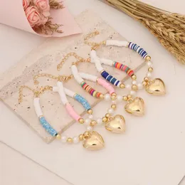 Браслеты-ссылки, очаровательные богемные красочные мягкие керамические браслеты с имитацией жемчуга для женщин, браслеты в форме сердца, подарки для подруги, роскошные ювелирные изделия