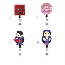 1pc 5pcs 10pcs لطيف Rhinestone Round Square Doctor Doctor Padge Cenlable Retractable Badge Badge لمستشفى الممرضة S3005