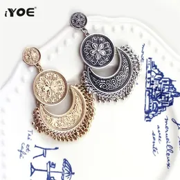 IYOE Schmuck baumeln Boho Ethnische Tropfen Ohrring Hohl Silber Farbe Münze Runde Baumeln Metall Quaste Ohrringe Frauen Antique257f