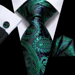 Bow Ties Business Black Green Paisley Silk Wedding Tie For Men Handky Cufflink Mens Necktie Fashion Designer Party Drop Hi-Tie212z