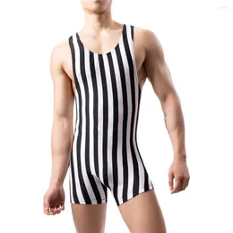 UNDUPANTS Erkekler Seksi Bodysauit Striped Singlet Tulum Leotard Spor Salonu Kıyafet Kayışı İnce Nefes Alabilir iç çamaşırı sissy elastikiyeti geceleme