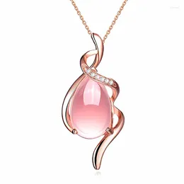 Pendant Necklaces Trendy Necklace Rose Gold Color Chokers Pink Opal Synthetic Ross Quartz Heart For Women Girls Gift Drop Jewelry