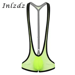 Canotta da wrestling da uomo Body trasparente trasparente a rete Y-back rigonfio Pouch Reggicalze Sospensorio Body intimo Body288J