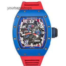 Desginer Automatic Mechanical Chronograph Titanium Wrist Watch Richardmill Wristwatch RM030 Blue Ceramic Side Red Paris Limited Dial Insurance Y68L