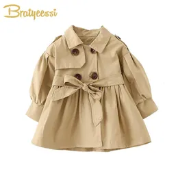 Jaquetas moda bebê casaco com cinto de algodão outono primavera menina roupas cor sólida jaqueta infantil 2 cores 231017