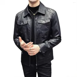 Jaquetas masculinas homens jaqueta preto zíper lapela motocicleta moda durável falso couro casaco motociclistas roupas