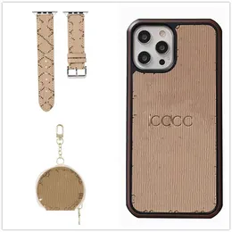 3-piece Set Designer iPhone Case Airpod Case Watchband For iPhone 15 14 13 Pro Max 12 Mini 11 Plus Best Christmas Gift