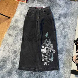 Men's Jeans Men's Jeans JNCO Jeans Streetwear Retro Skull Pattern Embroidered Loose Jeans Fashion Men Women Harajuku Hip Hop Gothic Wide Pants Trousers T231017 WHOC