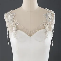 Wedding Bridal Lace Wrap Necklace Pearls Beads Full Body Shoulder Chain Dress Jacket Beading Crystals Bolero White Charming Orname3251