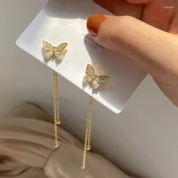 Dangle Earrings Long Women Bow Tassel Earings Front And Back Crystal Bowknot Drop Earring Female Temperament Butterfly