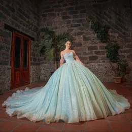 Blowly Mint Green Sweetheart Off the ramię sukienki Quinceanera Suknia Ball Księżniczka Sukienka Vestidos 15 de Quinceanera