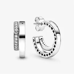 Осенняя коллекция 2020, серьги S925, серьги из 100% стерлингового серебра 925 пробы, двойные серьги-кольца для женщин, ювелирные изделия, цельные 299056C01297n