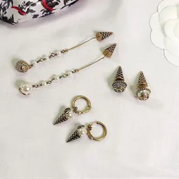 Novo Dangle Ice Cream Cone Ear Stud Moda Retro Borla Mulheres Brinco Feminino Pérola Strass Círculo Homens Brincos304y