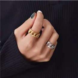 Peri'sbox Gold Silver Color Chunky Chain Rings Link Ed 기하학적 고리 여성 빈티지 오픈 링 조절 가능한 트렌드 레디 209a