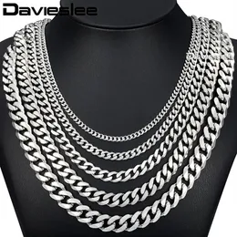 Davieslee 60cm Mens Chain Silver Color Necklace Stainless Steel Necklace for Men Curb Cupan Link Hip Hop Jewelry 3 5 7 9 11mm Dlknm07218u